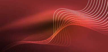 Parlak neon dalgalar. Neon ışığı ya da lazer gösterisi, elektrik akımı, güç hatları, tekno kuantum enerji dürtüsü, parlayan sihirli dinamik çizgiler.