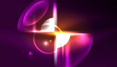 Soyut arka plan vektörü neon parlayan geometrik elementler. Duvar kağıdı, afiş, arkaplan, iniş sayfası, duvar resimleri, davetiyeler, posterler için yüksek teknoloji tasarımı