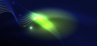 Soyut arkaplan neon dalgası. Duvar kağıdı, afiş, arkaplan, iniş sayfası, duvar resimleri, davetiyeler, posterler için yüksek teknoloji tasarımı