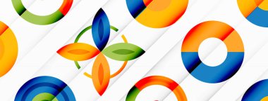 Canlı ve göz alıcı vektör arkaplanı, modern ve moda tasarımlar için mükemmel düzenlenmiş renkli çemberlerden oluşan bir şebeke içeriyor.