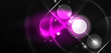 Soyut parlak neon ışıklı tekno daireler arka planı