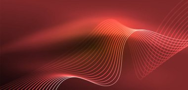 Parlak neon dalgalar. Neon ışığı ya da lazer gösterisi, elektrik akımı, güç hatları, tekno kuantum enerji dürtüsü, parlayan sihirli dinamik çizgiler.