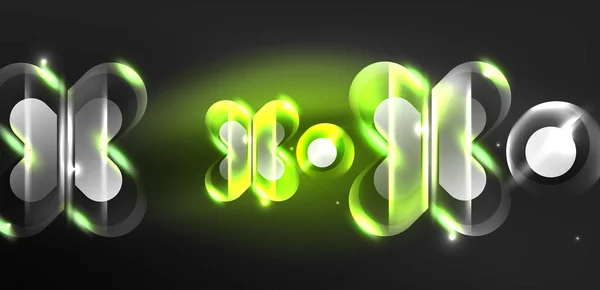 Neon Parlayan Geometrik Şekiller Vektör Soyut Arkaplanı Yuvarlak Elementler Işık — Stok Vektör