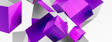 3d vektör soyut arkaplan. Uçan küp kompozisyonu. Duvar kağıdı, afiş, arkaplan veya iniş için moda tekno iş şablonu