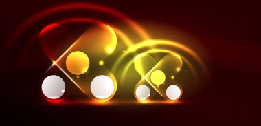 Soyut parlak neon ışıklı tekno daireler arka planı