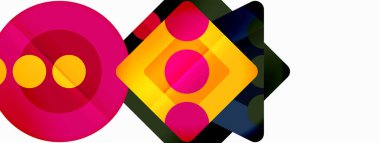 Trendy minimal geometric abstract background. Triangles, squares and circles bright colors backdrop. Vector Illustration For Wallpaper, Banner, Background, Card, Book Illustration, landing page