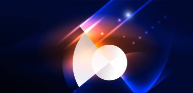 Neon ışığı parlayan daireler vektörü soyut arkaplan