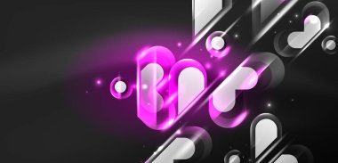 Soyut arkaplan parlayan neon ışıklı geometrik şekiller. Duvar kağıdı, bayrak, arkaplan, kart, kitap illüstrasyonu, iniş sayfası için uzay kozmik ya da sihirli enerji vektör duvar kağıdı