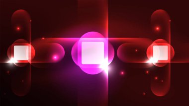 Soyut arka plan iniş sayfası, geometrik şekil koyu arkaplanda parlayan neon ışıkla aydınlatılmış. Gelecekçi şehir ışıkları konsepti