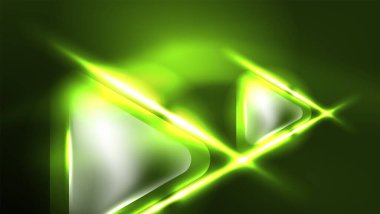 Dijital Neon Soyut Arkaplan, Üçgenler ve Işıklar Geometrik Tasarım Şablonu