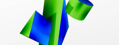 Vektör 3d soyut arkaplan. Şekiller 3 boyutlu üçgen ve silindir. Duvar kağıdı, afiş, arkaplan veya iniş için moda tekno iş şablonu