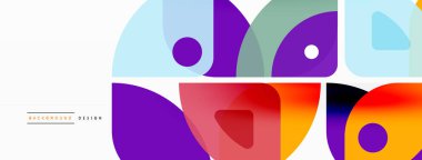 Renkli minimetrik geometrik soyut arkaplan. Yuvarlak elementlerle üçgen şekli, daireler. Duvar kağıdı, afiş, arkaplan veya iniş için moda tekno iş şablonu