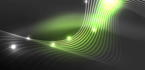 Lesklá Zářící Neonová Vlna Neonové Světlo Nebo Laserová Show Elektrický — Stockový vektor