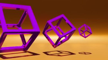 Üç boyutlu kablo küpleri fütüristik neon ışıklı uzayda animasyon yapıyor. Hareket grafikleri tekno soyut arkaplan