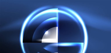 Neon yuvarlak şekiller, çizgiler ve üçgen elementler. Duvar kağıdı, afiş, arkaplan, iniş sayfası, duvar resimleri, davetiyeler, posterler için yüksek teknoloji tasarımı