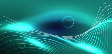 Neon lazer hatları, daire dalgaları soyut arkaplan. Neon ışığı ya da lazer gösterisi, elektrik akımı, güç hatları, tekno kuantum enerji dürtüsü, parlayan sihirli dinamik çizgiler.