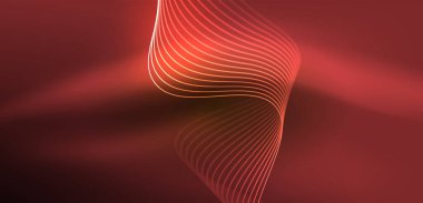 Parlak neon dalgalar. Neon ışığı ya da lazer gösterisi, elektrik akımı, güç hatları, tekno kuantum enerji dürtüsü, parlayan sihirli dinamik çizgiler.