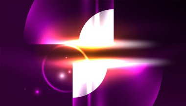 Soyut arka plan vektörü neon parlayan geometrik elementler. Duvar kağıdı, afiş, arkaplan, iniş sayfası, duvar resimleri, davetiyeler, posterler için yüksek teknoloji tasarımı