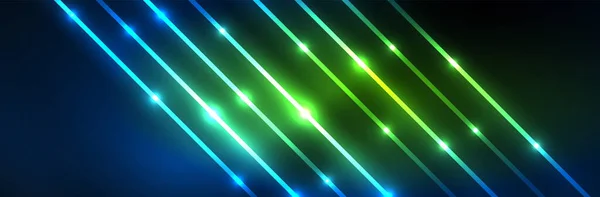 Luci Neon Lucenti Sfondo Scuro Astratto Con Linee Curve Luce — Vettoriale Stock