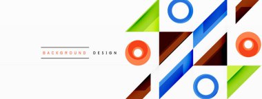 Renkli üçgenler ve soyut çemberler. Duvar kağıdı, afiş, arkaplan, iniş sayfası, duvar sanatı, davetiye, baskılar, posterler için tasarım