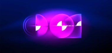 Soyut arka plan, parlak parlak neon rengi elementler ve daireler. Duvar kağıdı, bayrak, arkaplan, kart, kitap illüstrasyonu, iniş sayfası için tekno fütüristik vektör ilülasyonu