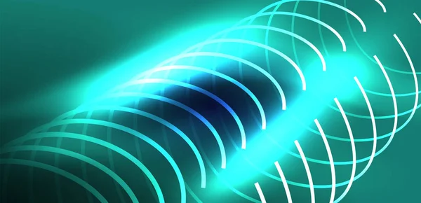 霓虹灯激光线 圆环波抽象背景 霓虹灯或激光表演 电脉冲 电力线路 技术量子能量脉冲 神奇发光的动态线路 — 图库矢量图片