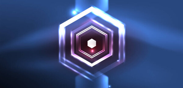 Abstract background techno neon hexagons. Hi-tech vector illustration for wallpaper, banner, background, landing page, wall art, invitation, prints, posters
