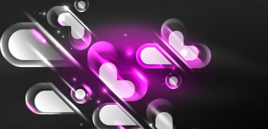 Soyut arkaplan parlayan neon ışıklı geometrik şekiller. Duvar kağıdı, bayrak, arkaplan, kart, kitap illüstrasyonu, iniş sayfası için uzay kozmik ya da sihirli enerji vektör duvar kağıdı