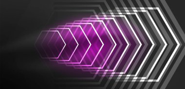 Altıgen soyut arkaplan. Duvar kağıdı, afiş, arkaplan, iniş sayfası, duvar sanatı, davetiye, baskılar için tekno parlayan neon altıgen şekiller vektör ilüstrasyonunu şekillendirir