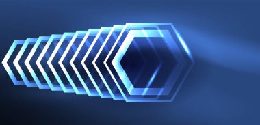 Altıgen soyut arkaplan. Duvar kağıdı, afiş, arkaplan, iniş sayfası, duvar sanatı, davetiye, baskılar için tekno parlayan neon altıgen şekiller vektör ilüstrasyonunu şekillendirir