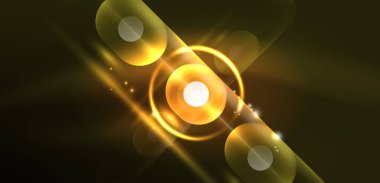 Soyut parlak neon ışıklı tekno daireler arka planı