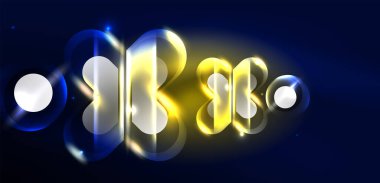 Soyut arkaplan parlayan neon ışıklı geometrik şekiller. Duvar kağıdı, bayrak, arkaplan, kart, kitap illüstrasyonu, iniş sayfası için uzay kozmik ya da sihirli enerji vektör duvar kağıdı