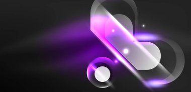 Soyut arkaplan parlayan neon ışıklı geometrik şekiller. Duvar kağıdı, bayrak, arkaplan, kart, kitap illüstrasyonu, iniş sayfası için uzay kozmik ya da sihirli enerji vektör duvar kağıdı