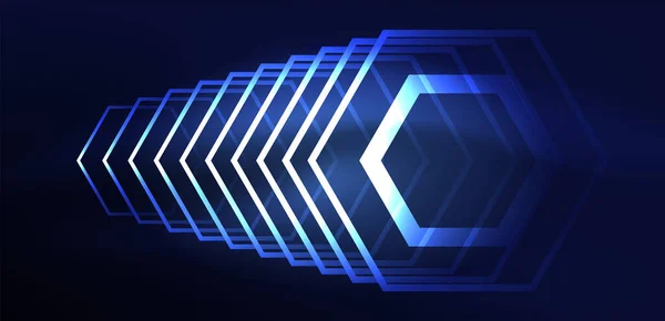 Hexagon Elvont Háttér Techno Izzó Neon Hatszög Formák Vektor Illusztráció — Stock Vector