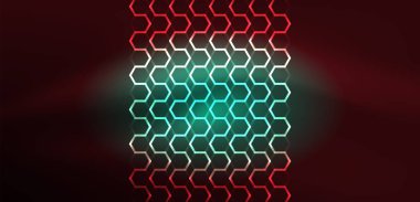 Soyut arka plan tekno neon altıgenleri. Duvar kağıdı, afiş, arkaplan, iniş sayfası, duvar resimleri, davetiye, baskılar, posterler için yüksek teknoloji vektör ilüstrasyonuName