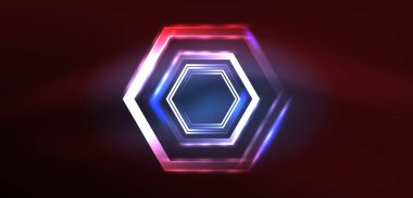 Soyut arka plan tekno neon altıgenleri. Duvar kağıdı, afiş, arkaplan, iniş sayfası, duvar resimleri, davetiye, baskılar, posterler için yüksek teknoloji vektör ilüstrasyonuName