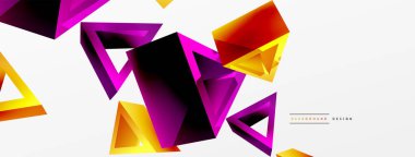 Üçgen soyut arkaplan. 3D vektör temel biçim teknolojisi veya iş konsepti bileşimi. Duvar kağıdı, afiş, arkaplan veya iniş için moda tekno iş şablonu