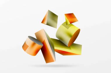 Vektör 3d soyut arkaplan. Şekiller 3 boyutlu üçgen ve silindir. Duvar kağıdı, afiş, arkaplan veya iniş için moda tekno iş şablonu