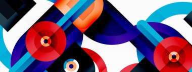 Yaratıcı geometrik duvar kağıdı. Yuvarlak şekilli asgari geometrik arka plan. Duvar kağıdı, afiş, arkaplan veya iniş için moda tekno iş şablonu