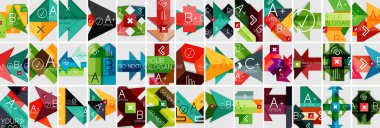 Geometrik ok bilgi pankartlarının büyük bir koleksiyonu. Duvar kağıdı, afiş, arkaplan, iniş sayfası, duvar sanatı, davetiye, baskı posteri için soyut arkaplan paketi