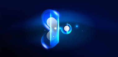 Soyut arkaplan parlayan neon ışıklı geometrik şekiller. Duvar kağıdı, bayrak, arkaplan, kart, kitap illüstrasyonu, iniş sayfası için uzay kozmik ya da sihirli enerji vektör duvar kağıdı