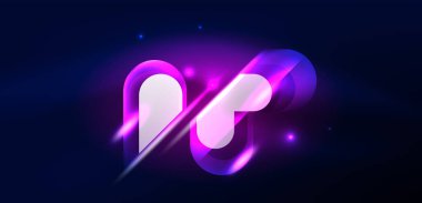 Soyut arkaplan parlayan neon ışıklı geometrik şekiller. Duvar kağıdı, bayrak, arkaplan, kart, kitap illüstrasyonu, iniş sayfası için uzay kozmik ya da sihirli enerji vektör duvar kağıdı