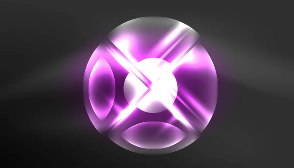 Abstrakter Hintergrund Techno Neon Glühende Kreisformen Und Runde Elemente Mit — Stockvektor