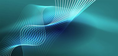 Soyut arkaplan neon dalgası. Duvar kağıdı, afiş, arkaplan, iniş sayfası, duvar resimleri, davetiyeler, posterler için yüksek teknoloji tasarımı