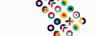 Canlı ve göz alıcı vektör arkaplanı, modern ve moda tasarımlar için mükemmel düzenlenmiş renkli çemberlerden oluşan bir şebeke içeriyor.