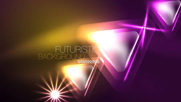 Techno Neon Háromszögek Fényeffektusok Sötétben — Stock Vector