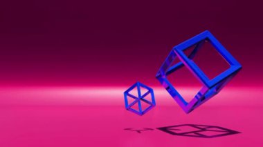 Üç boyutlu kablo küpleri fütüristik neon ışıklı uzayda animasyon yapıyor. Hareket grafikleri tekno soyut arkaplan