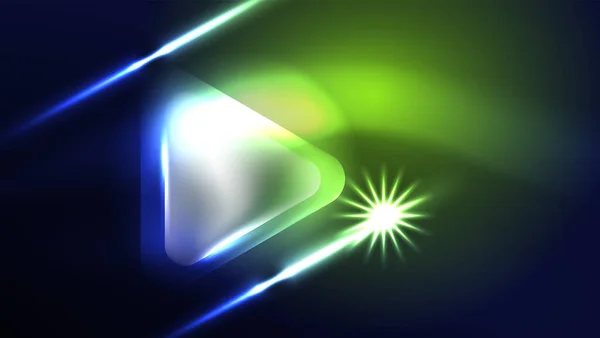 暗闇の中で光の効果を持つテクノ三角形ネオン — ストックベクタ