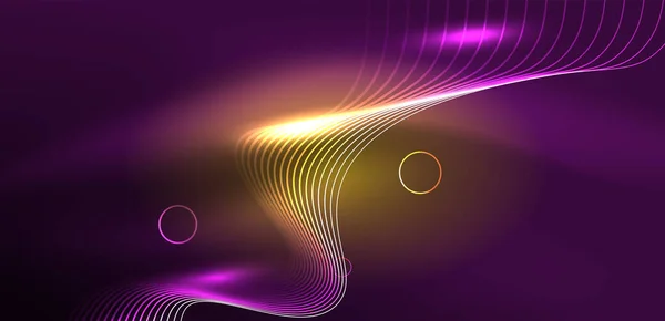 Neon Lines Waves Abstract Background Techno Glowing Neon Shapes Vector — Stock Vector