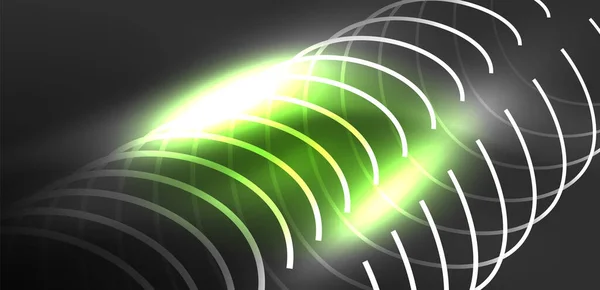 Linee Laser Neon Cerchi Onde Sfondo Astratto Spettacolo Luce Neon — Vettoriale Stock